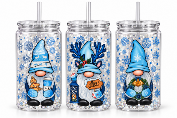 Frosty Christmas Gnomes — 16 oz Acrylic Snow Globe Tumbler