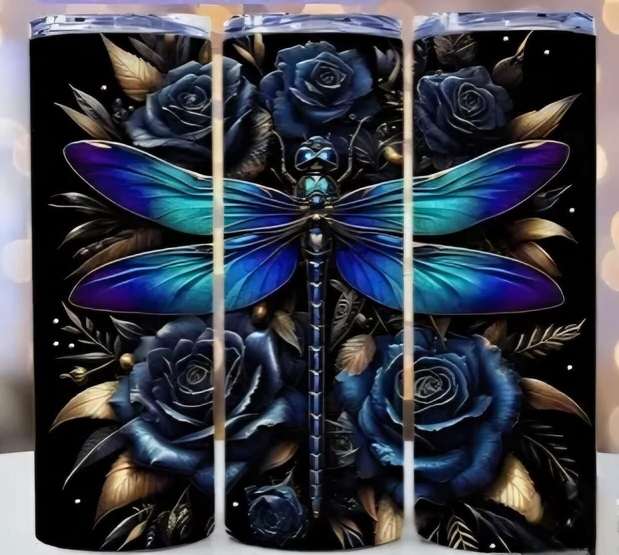 Dragonfly & Midnight Roses Tumbler