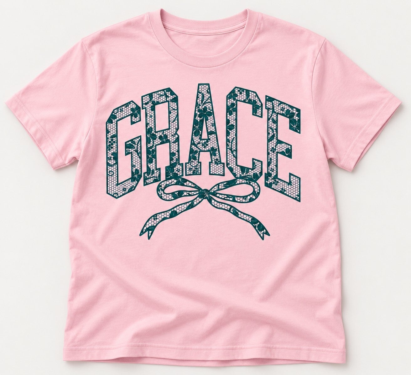 Grace Teal Floral Lace Bow Tee