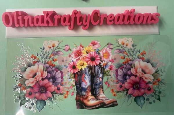 Boots with colorful flowers
