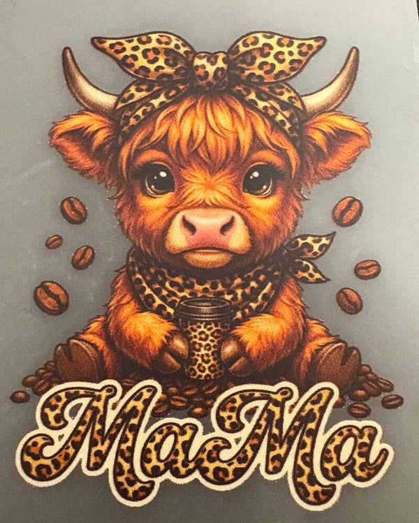 Highlander Cow - Leopard Mama with pocket or sleeve