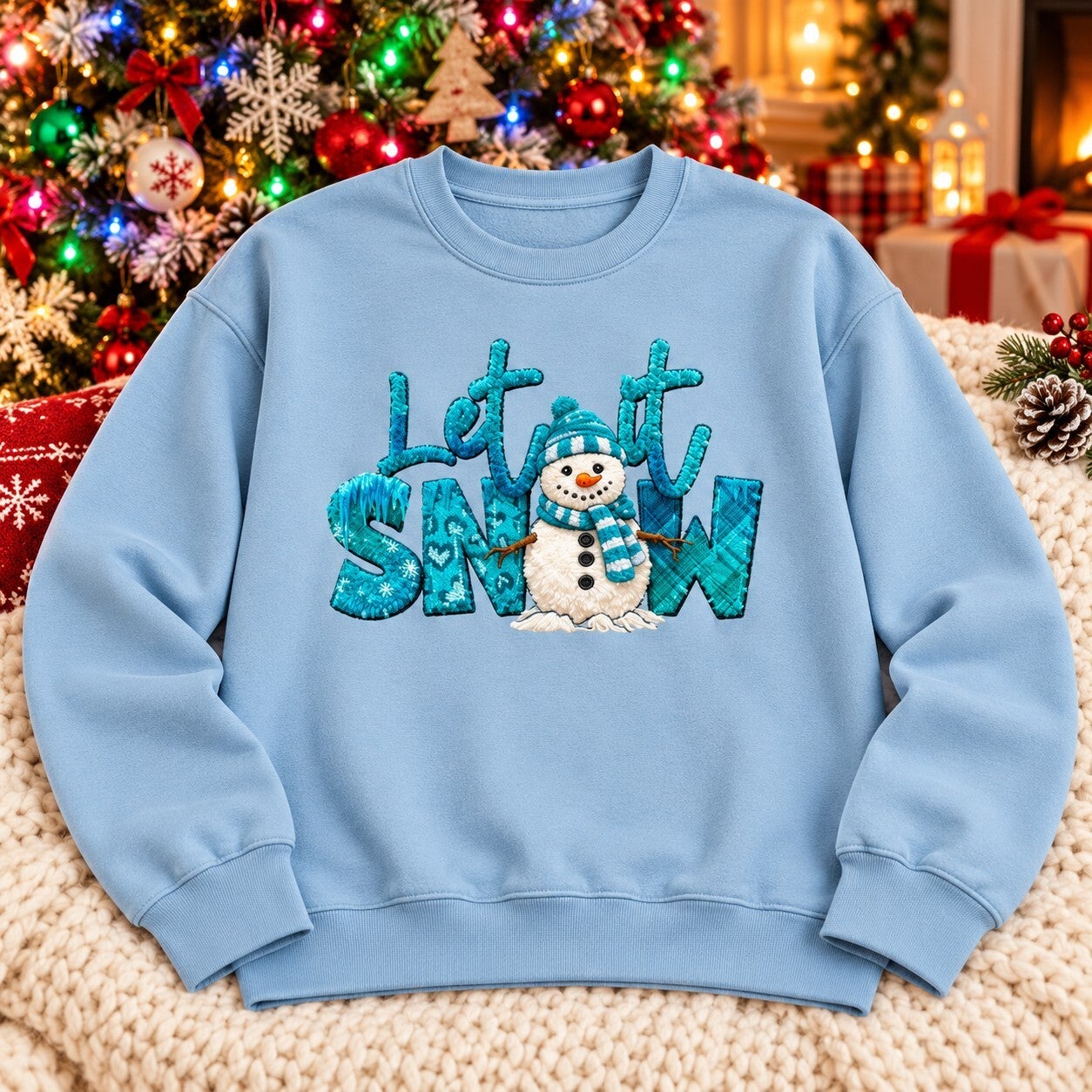 Let It Snow — Faux Patch Snowman Long Sleeve Tee