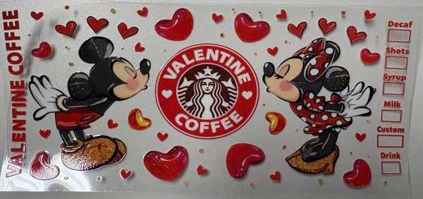 Mickey & Minnie Valentine Coffee — 16 oz Acrylic Snow Globe Tumbler