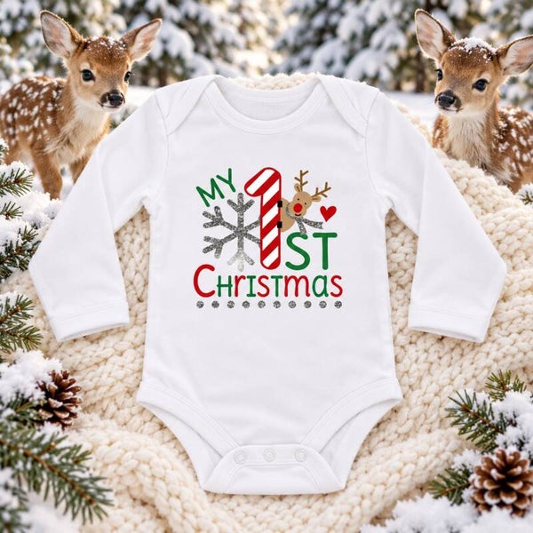 My First Christmas — Reindeer Long Sleeve Bodysuit