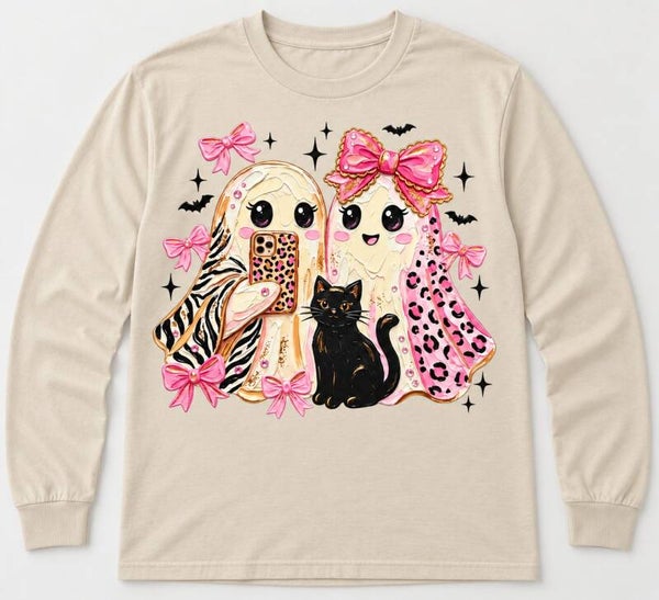 Pink Bow Ghosts & Black Cat Tee