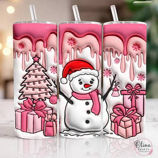 Pink Snowman Christmas Tumbler