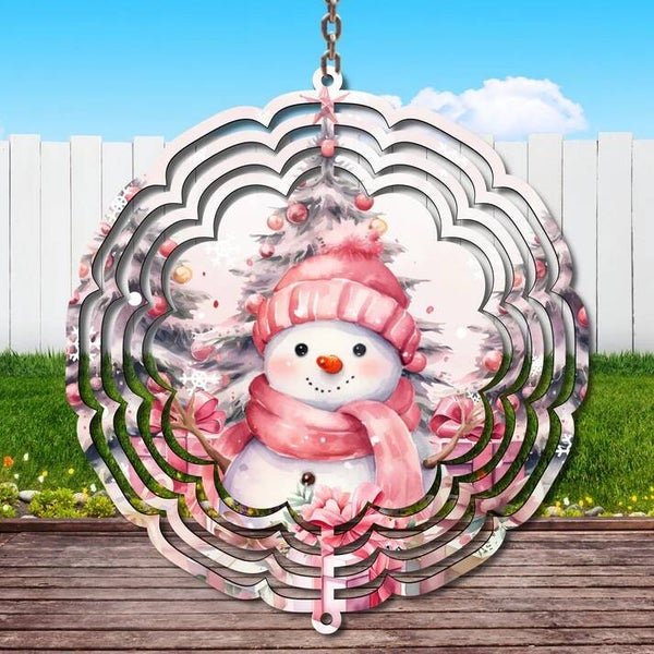 Pink Snowman Wind Spinner