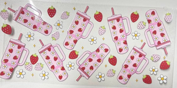 Strawberry Sips & Daisies — 16 oz Acrylic Snow Globe Tumbler