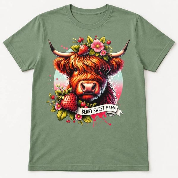 Berry Sweet Mama Highland Cow Tee