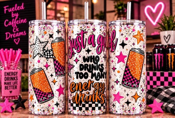 16oz Acrylic Snow Globe - Just a Girl Who Drinks Too Many Energy Drinks