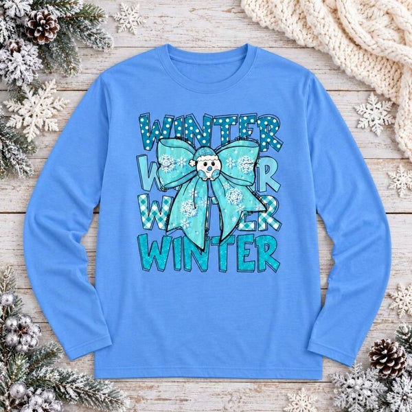 Winter Snowman Bow — Long Sleeve Graphic Tee
