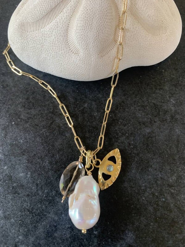 Evil Eye Pearl Cluster Necklace