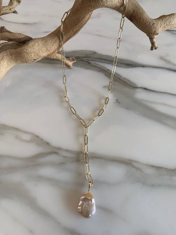 Keshi Pearl Y Drop Necklace