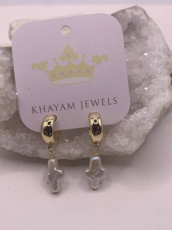 Pearl Cross Hoops