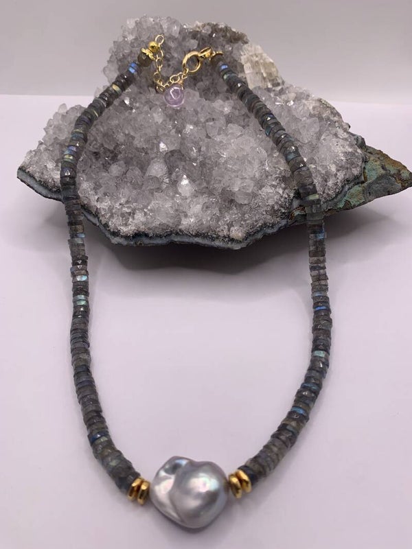 Labradorite and Baroque Pearl