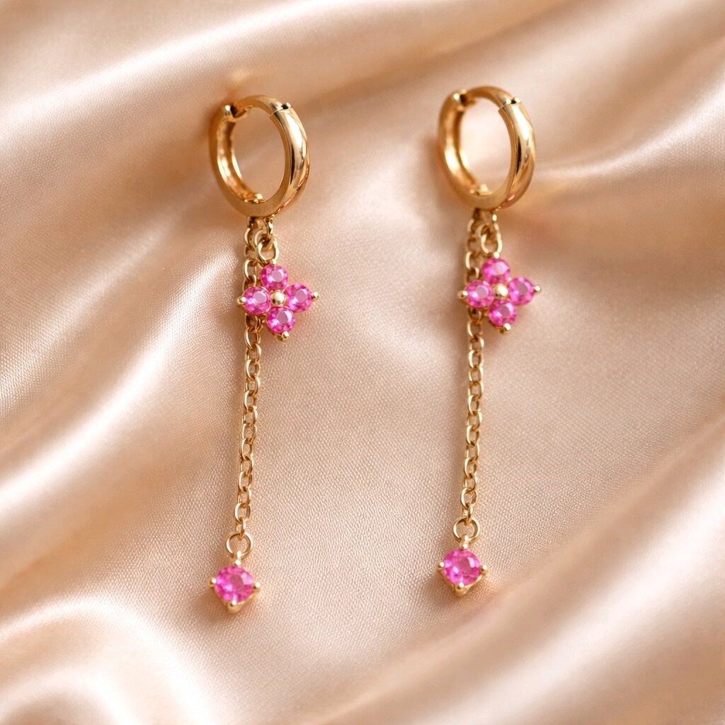 14K Yellow Gold Earing with Pink Stone