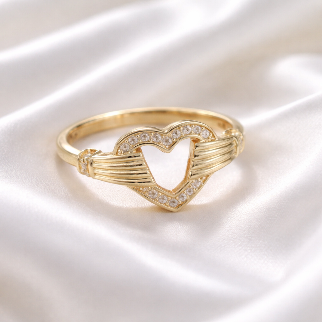 14K Yellow Gold Open Heart Ring