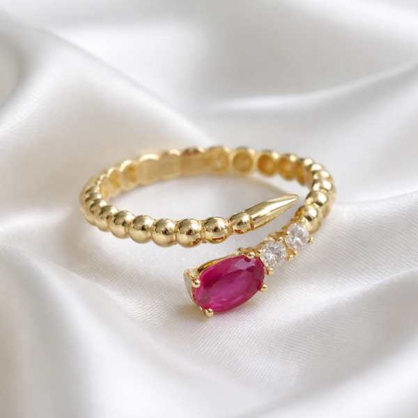 14K Yellow Gold Open Snake Pink Ring