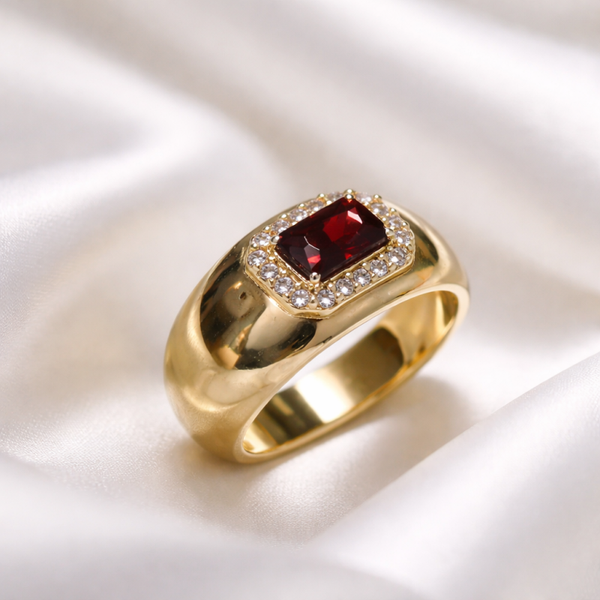 14K Yellow Gold Garnet Signet Ring