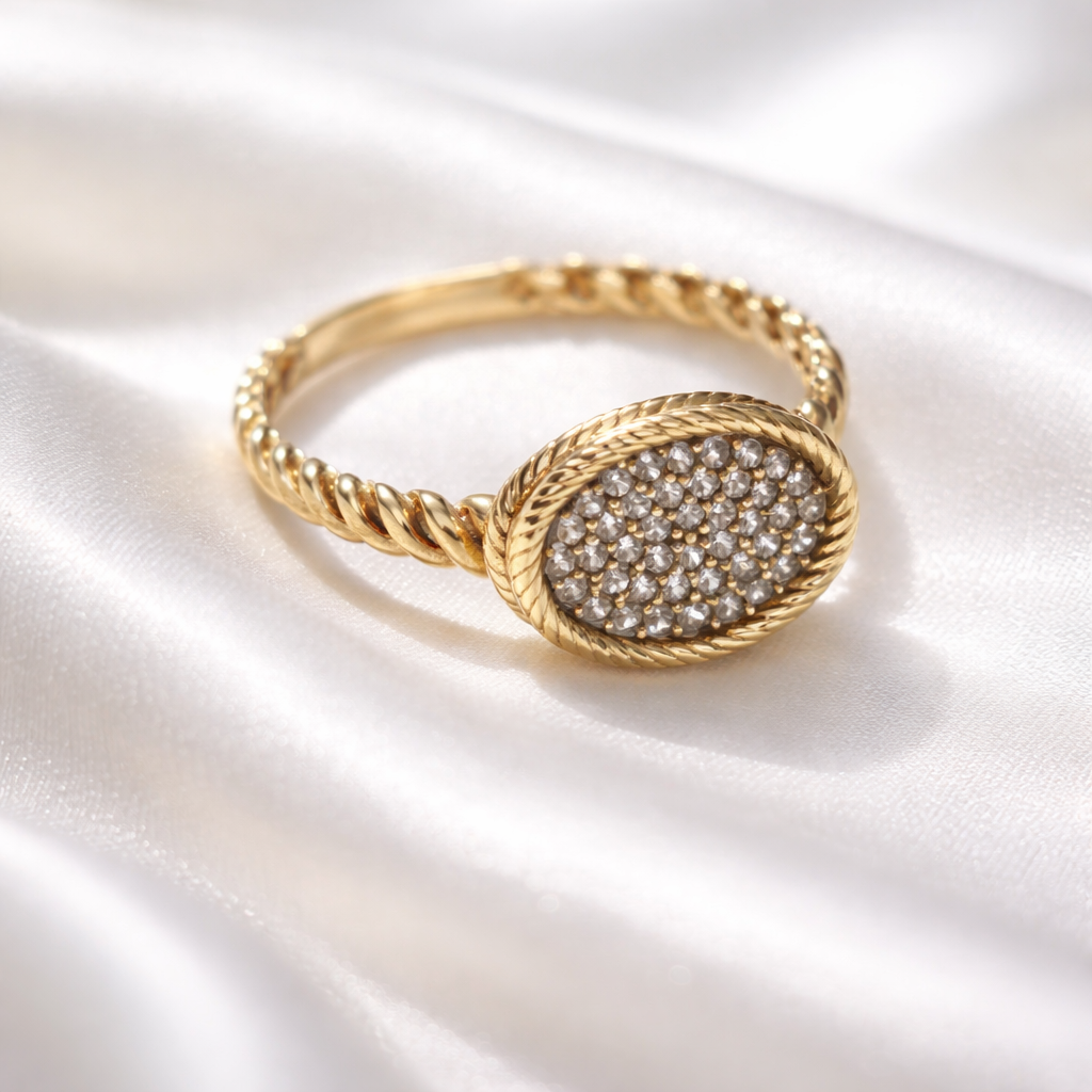 14K Yellow Gold Pave Oval Ring