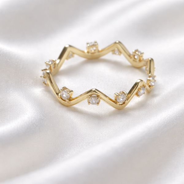 14K Yellow Gold Zig-Zag Stone Ring