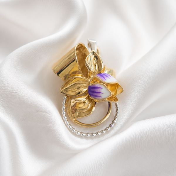 14K Yellow Gold Floral Purple Pendant