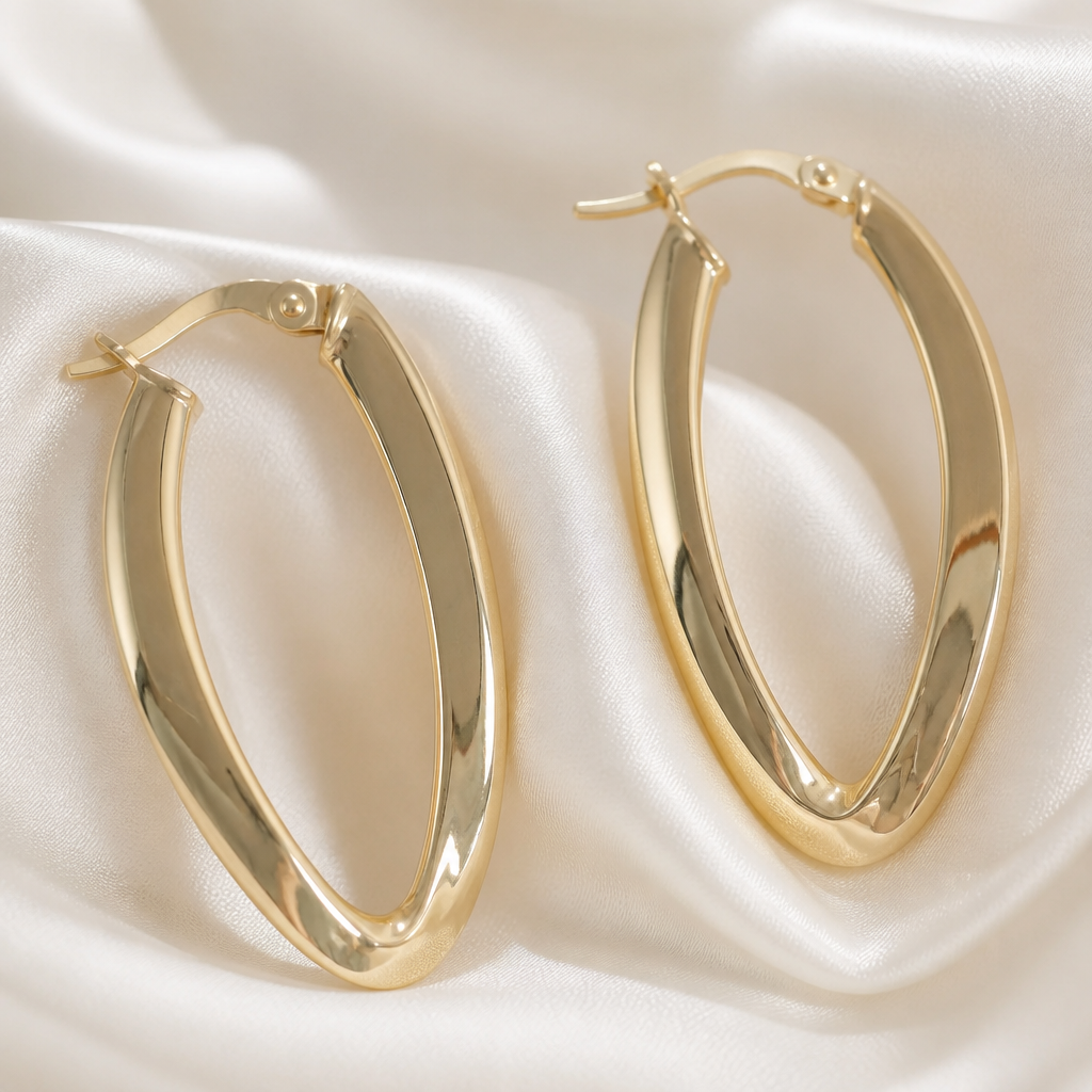 14K Yellow Gold Oval Hoop Earrings