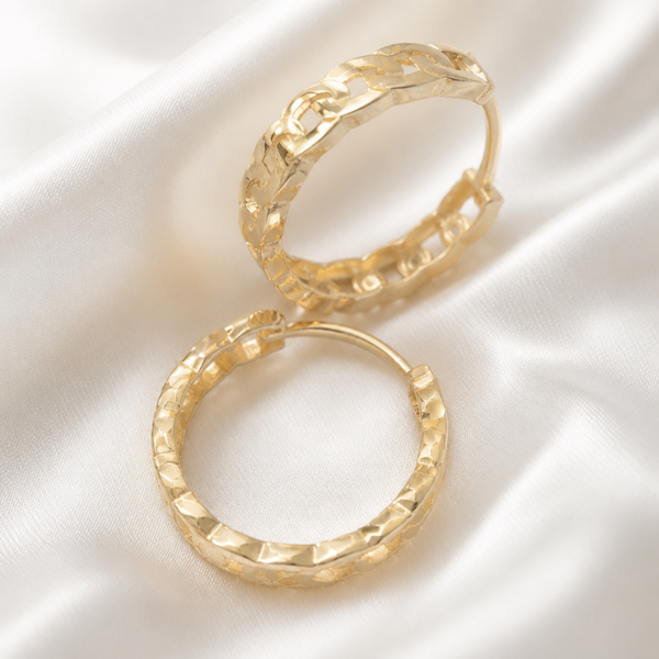 14K Yellow Gold Chain Hoop Earrings