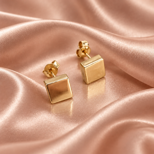 14K Yellow Gold Square Earrings