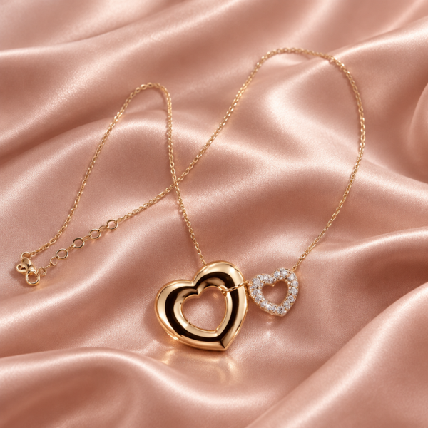 14K Yellow Gold Double Heart Nacklace