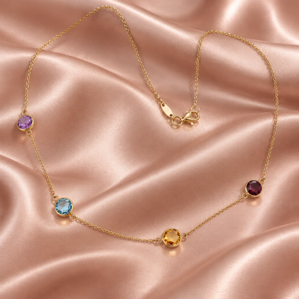 14K Yellow Gold Multicolor Stone Necklace