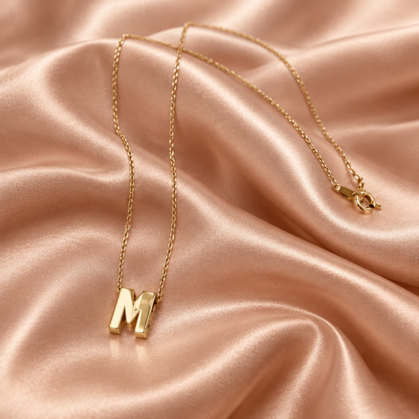 14K Yellow Gold Letter M Necklace