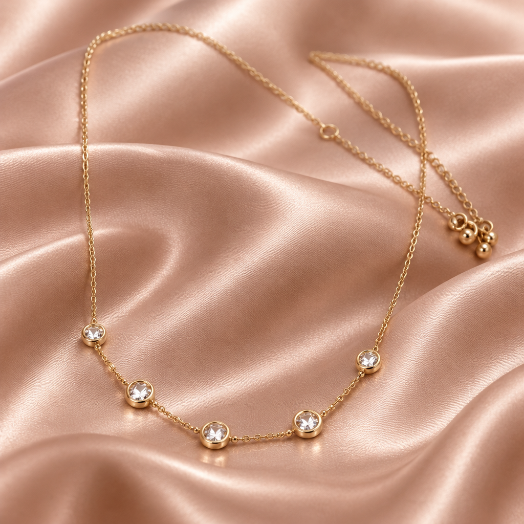 14K Yellow Gold White Stone Necklace