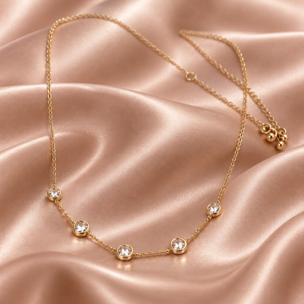 14K Yellow Gold White Stone Necklace