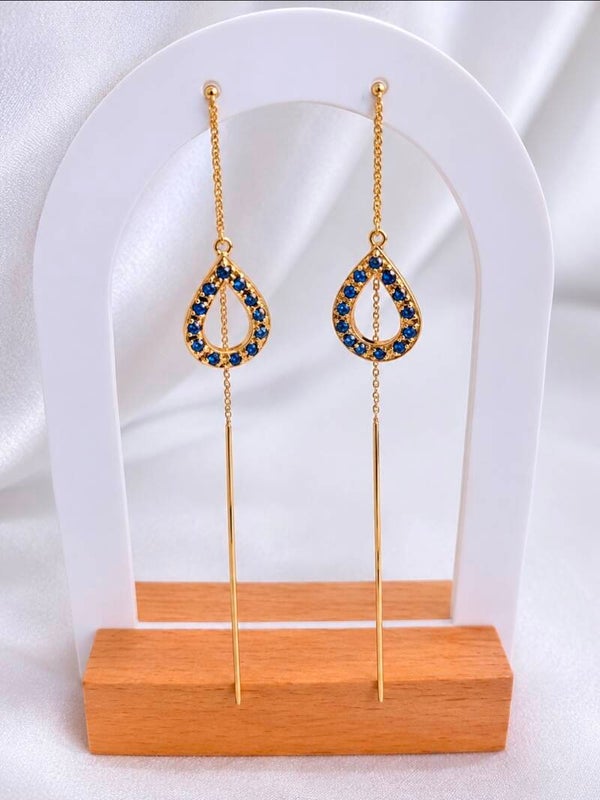 14K Yellow Gold w/ Blue Sapphire Teardrop Dangle Earrings