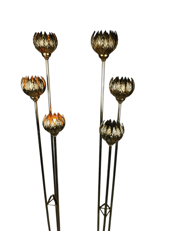 Brass floral Hollywood Regency floor lamps