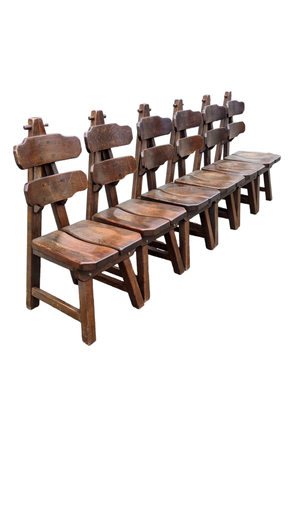 Brutalist oak dining chairs 1970s SOLD