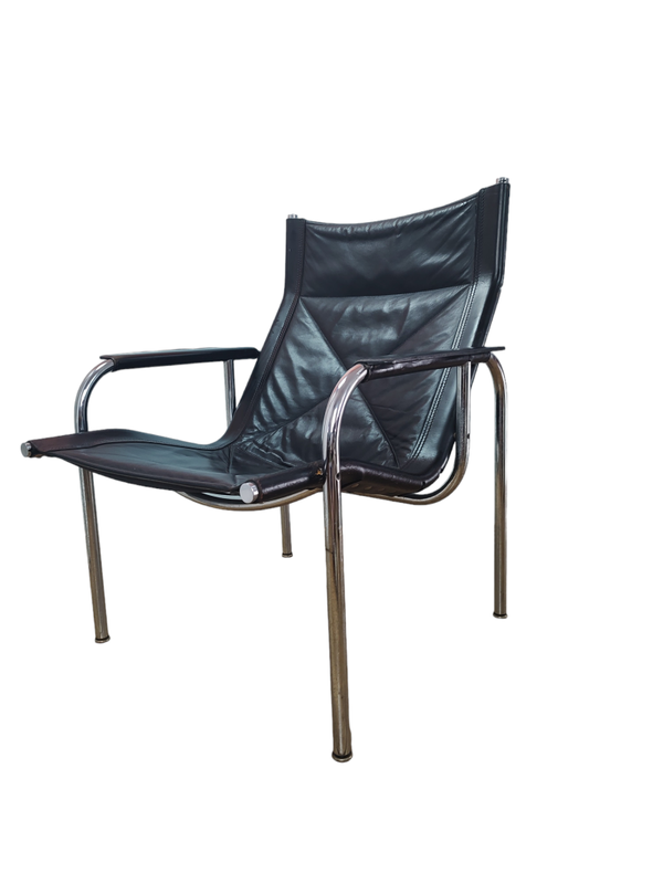 Strassle black leather armchair 1970s