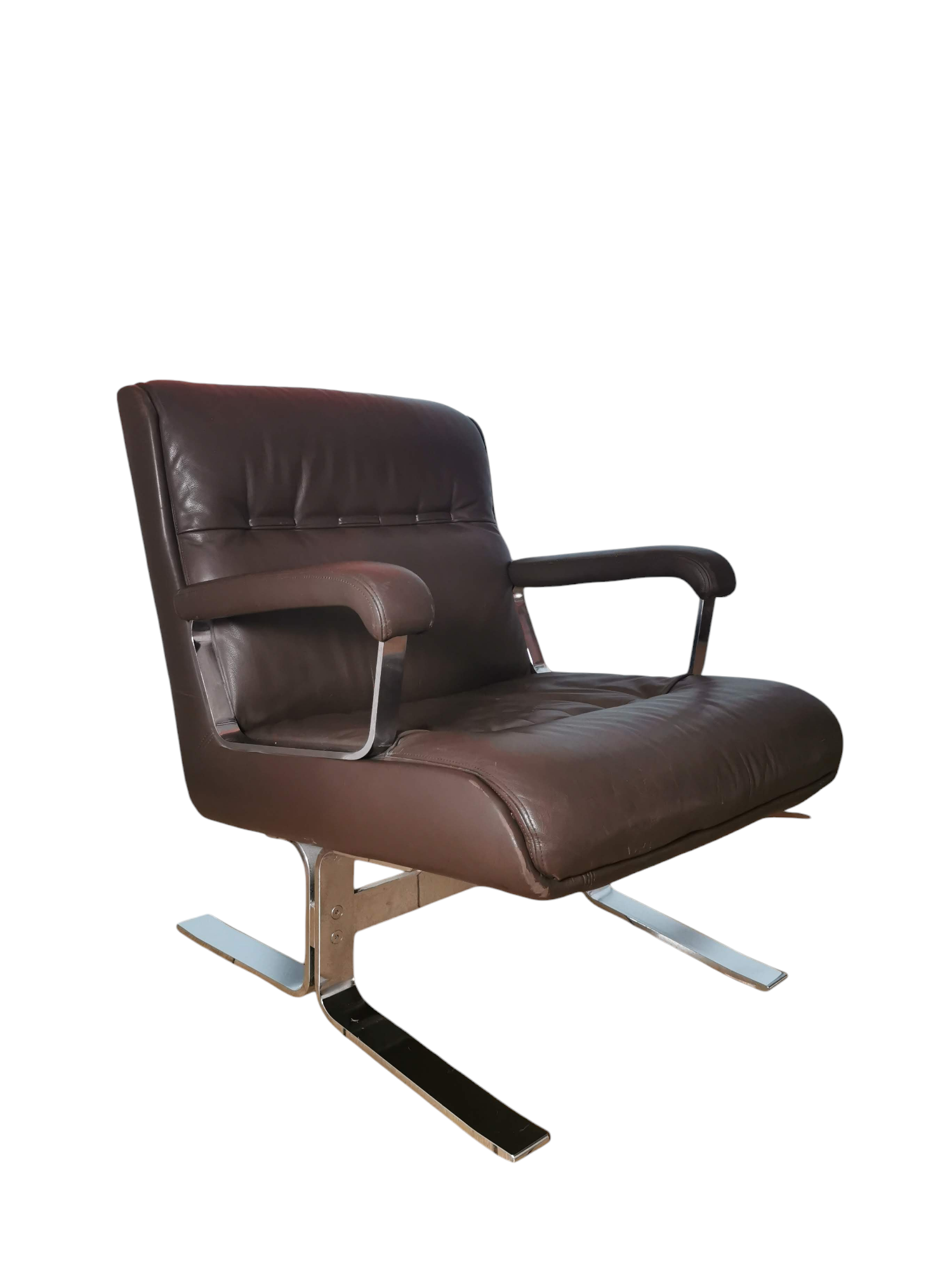 Brown leather lounge chair 1970s