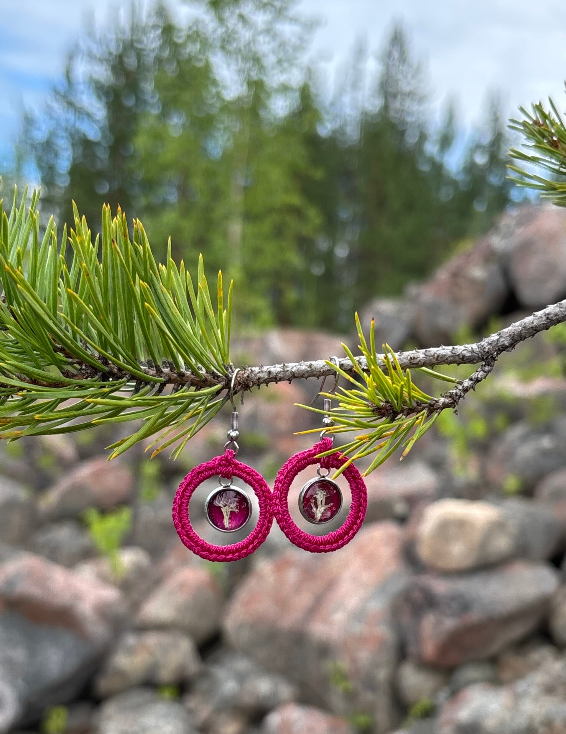 Aune Helena Palleroporonjäkälä pinkki korvakoru