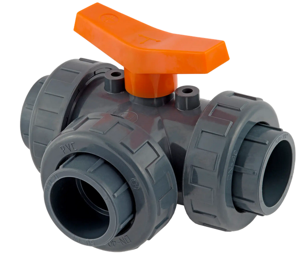PVC 3-weg kogelkraan met L-boring PN10 - 50mm - V3V50L