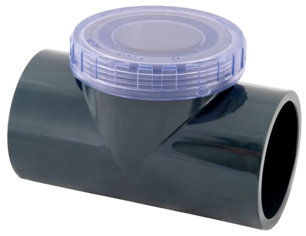 PVC Terugslagklep T-stuk met transparante dop PN10 - 50mm - CARBT50