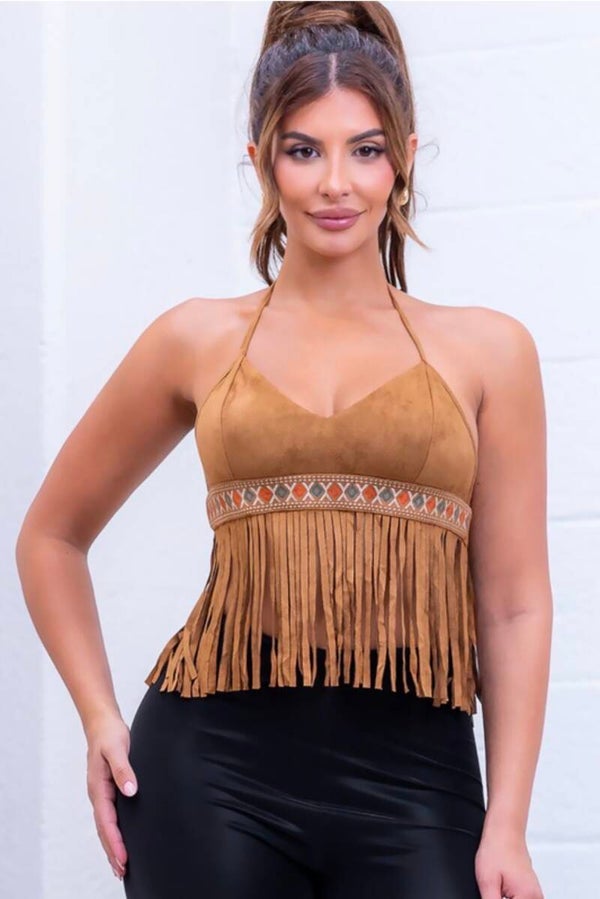 Embroidered Fringe Tank Top