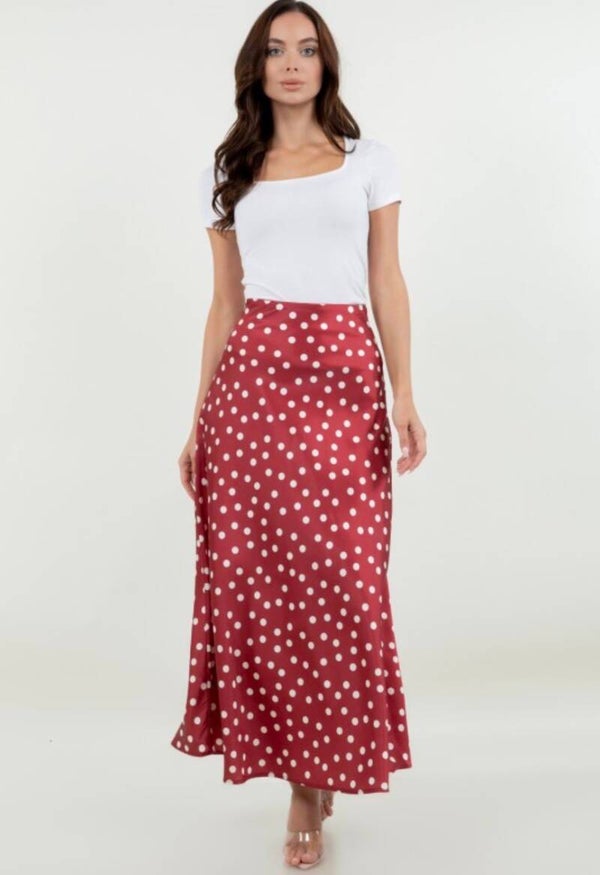 Polka Dot Satin Long  Skirt