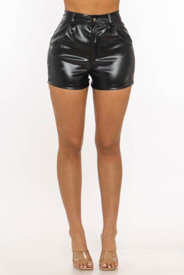 Thick Leather Mini Shorts High Waisted Stretch