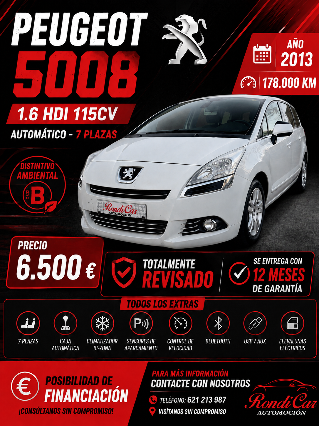 PEUGEOT  5008 MOTOR  1.6  HDI  110CV  AUTOMÁTICO