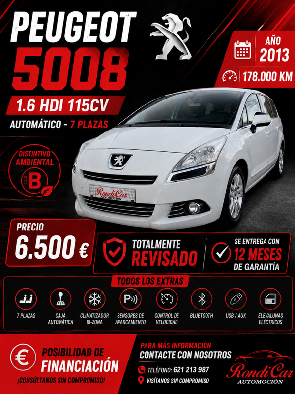 PEUGEOT  5008 MOTOR  1.6  HDI  110CV  AUTOMÁTICO