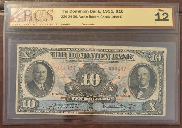 Billet de 10$  The Dominion Bank, 1931