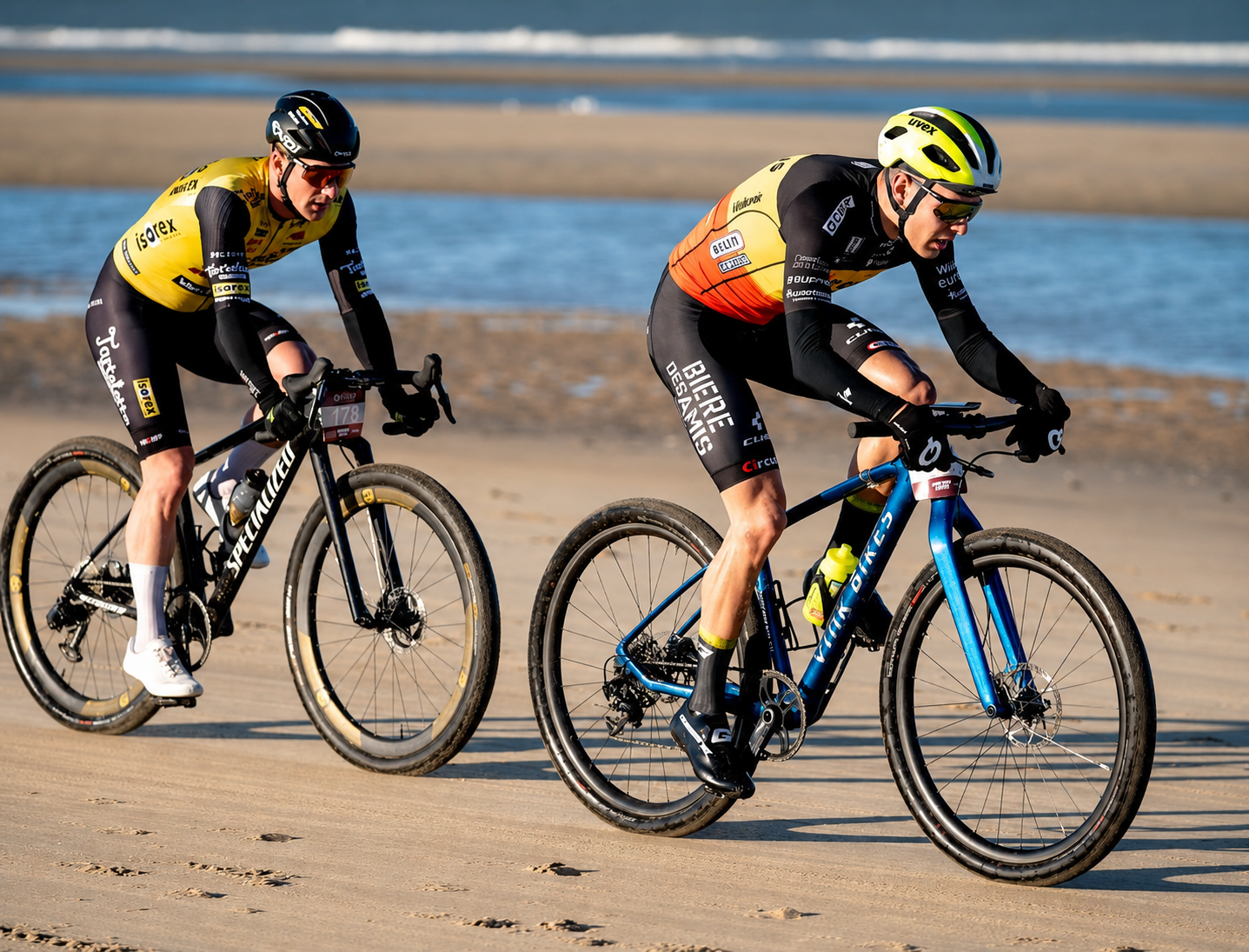 Jasper Dejaegher in de Belgische kampioenstrui tijdens de Shifting Gears Beach Race in De Haan. Actiefoto van de Belgische strandwedstrijd uit 2023.