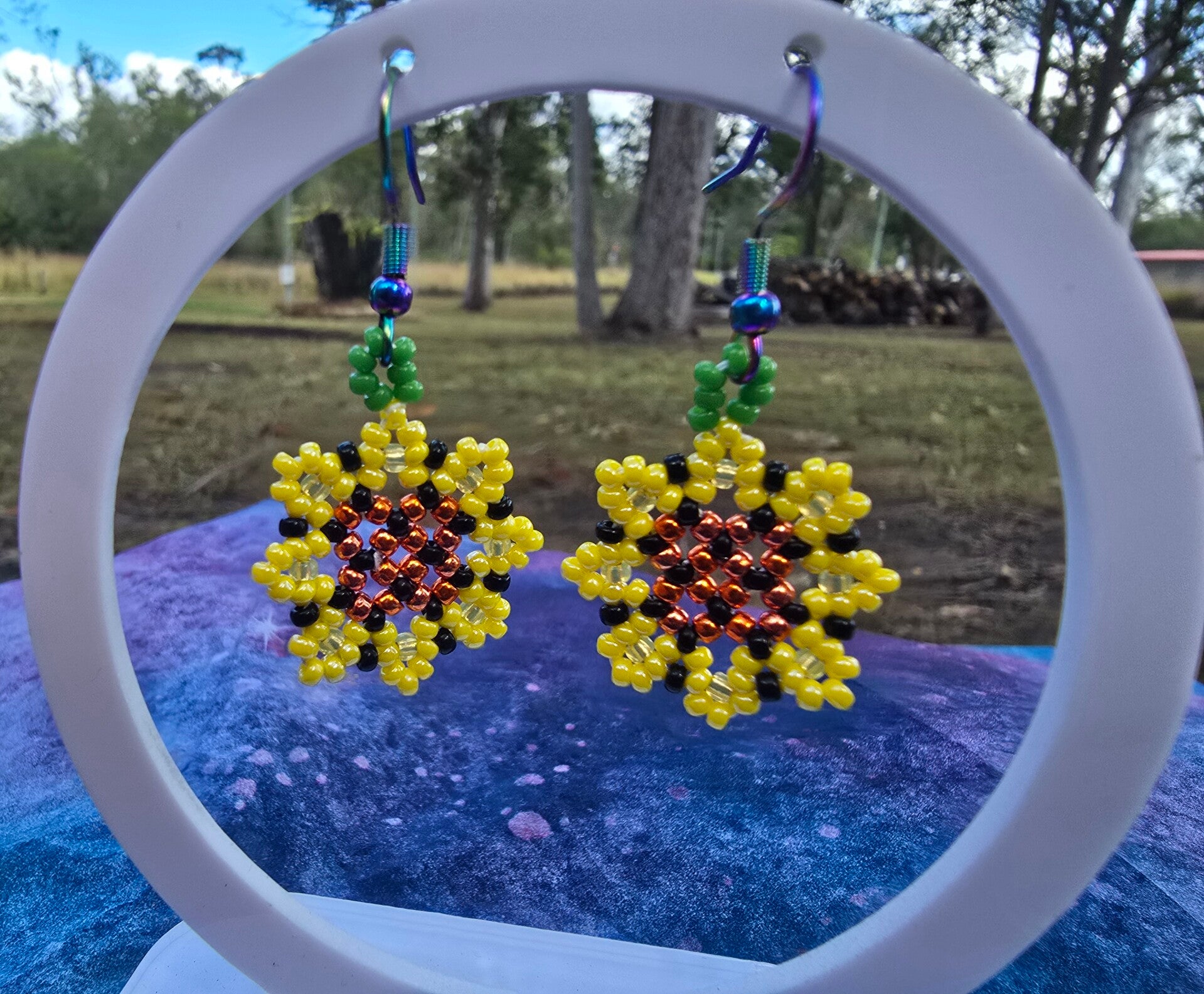 Beaded Sunflower earrings